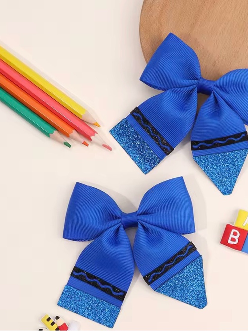 Blue Glitter Ribbon Hair Bows for Kids